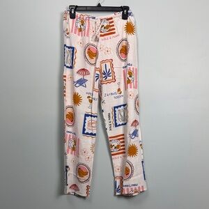 Label of Love Women’s Size Medium Linen Blend Italian Graphic Print Beach Pants
